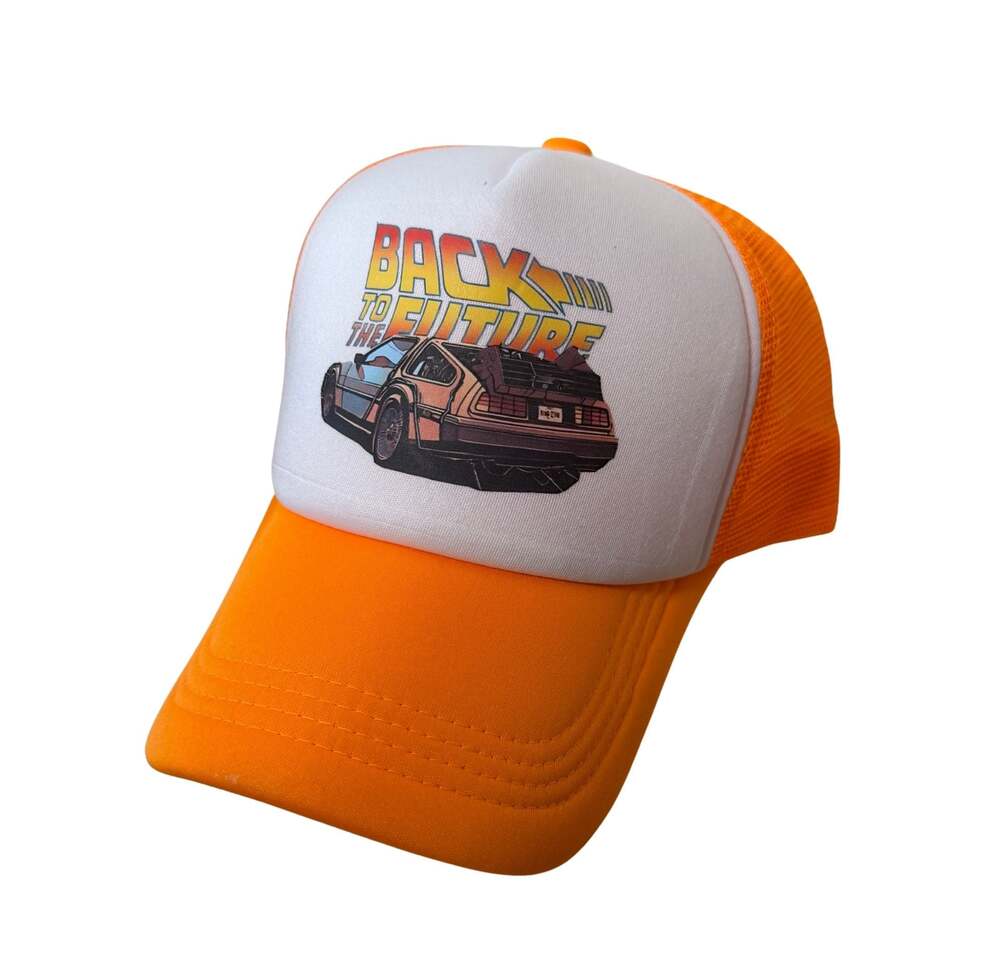 Back to the Future DeLorean Orange Mesh Trucker Snapback Hat